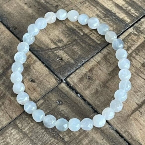 4mm Faceted Gray Moonstone Stretch Bracelet - Picture 2 of 4